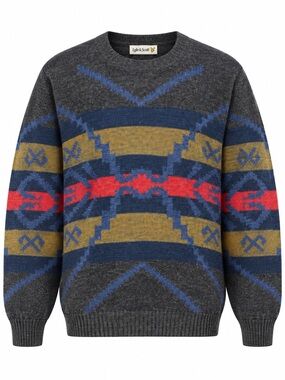 Vintage Lyle & Scott Club Sweater Large Wool Blend Geometric Grandpa Core Retro